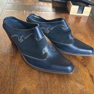 Western style mules blue suede. Size 10